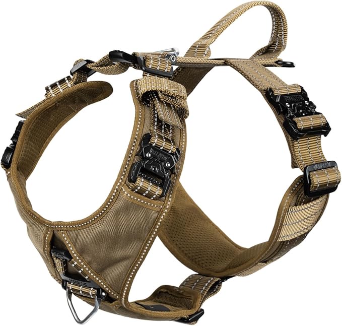 ICEFANG Dog Strap Harness with 4 x Metal Buckles,for Medium Sized Dog,K9 Vest,Y-Shape Chest,Adjustable Pet Harness,No-Pull Front Leash Clip (Medium (Pack of 1), Brown)