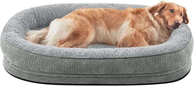 JOEJOY Orthopedic Dog Beds Large Sized Dog, XL Egg-Crate Memory Foam Pet Couch Bed with Bolster Sides, Waterproof Lining, Removable Washable Cover & Non-Slip Bottom, Light Grey