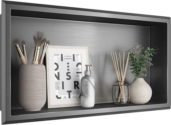 24" X 12" Shower Niche No Tile Needed, 304 Stainless Steel Recessed Wall Niche, Built-in Wall Niche Insert for Bathroom, Kitchen, Entryway, or Living Room, Gunmetal Gray
