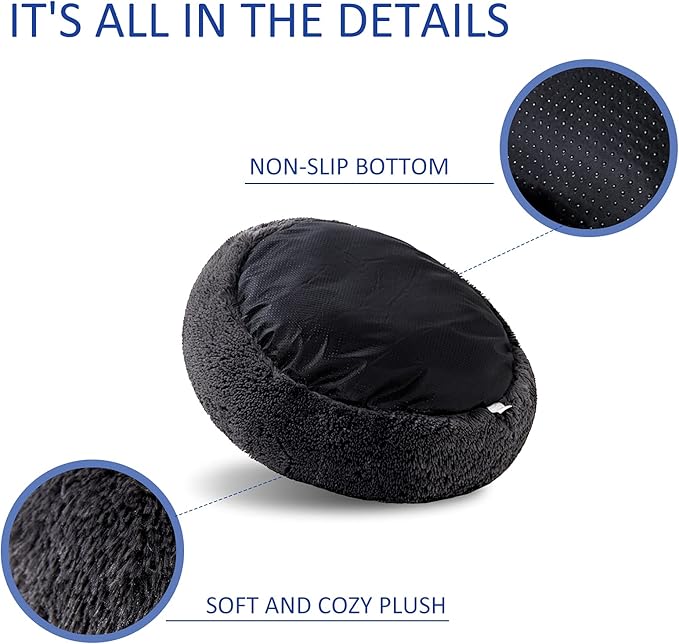 Washable Dog Round Bed - XLarge Donut Dog Bed, Comfy Calming Cuddler