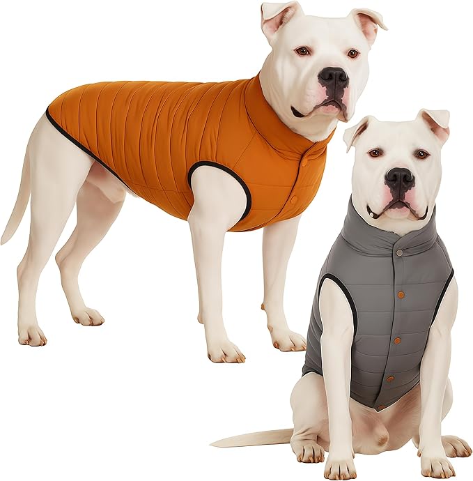LovinPet Reversible Dog Puffer Coat for Medium & Large Dogs, Down‑Insulated Winter Jacket, Water‑Resistant & Wind‑Resistant, Anti‑Static, Dual-Sided Khaki & Grey for Cold Weather,XL