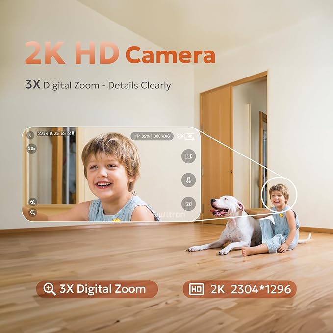 Indoor Security Camera, owltron 2K Cameras for Home Security with Motion Detection, Pet Cam & Baby Monitor with Night Vision, 2.4 GHz WiFi Two-Way Talk, Cloud/SD Storage, Works with Alexa