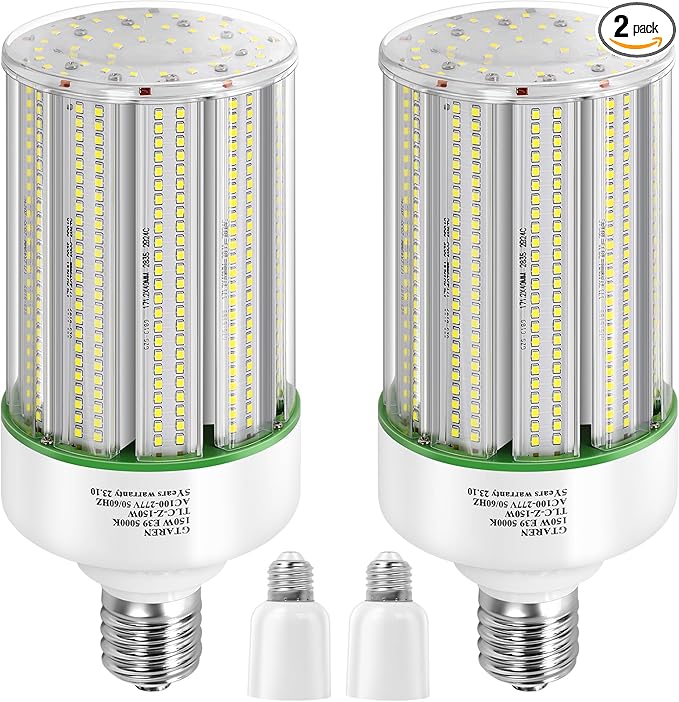 150W LED Corn Cob Light Bulb 2Pack,Equivalent 600W Metal Halide HPS HID CFL,5000K Daylight,E39 Mogul Base LED Retrofit Bulb,for Commercial Industrial Lighting Gyms Workshop Bay Light Fixture