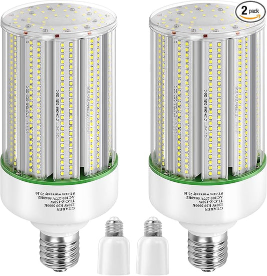 150W LED Corn Cob Light Bulb 2Pack,Equivalent 600W Metal Halide HPS HID CFL,5000K Daylight,E39 Mogul Base LED Retrofit Bulb,for Commercial Industrial Lighting Gyms Workshop Bay Light Fixture