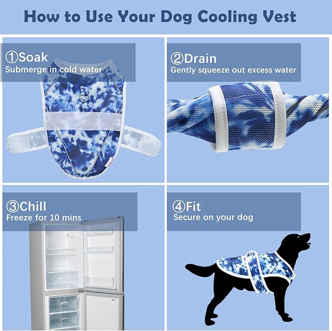 Dog Cooling Vest – Lightweight Pet Cooling Shirt 3D Breathable Mesh, Reflective Strips & UV Protection for Walking, Hiking, Park – Adjustable Fit Dog Cooler Jacket with D-Ring U-DCV04S