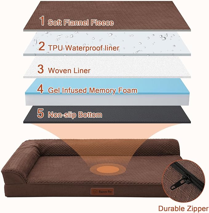 Orthopedic Dog Bed Medium Size Dog, 30x20x6 Inches Memory Foam Pet Bed for Small and Medium Dogs, Washable Removable Cover, Nonskid Bottom, Waterproof, Brown Grey
