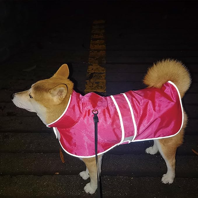 Dog Raincoat| Waterproof Adjustable & Lightweight Dog Jacket with Reflective Strips| Easy Step-in Closure for All-Weather| Fits Small Medium Large Dogs(Rose Red,Large)