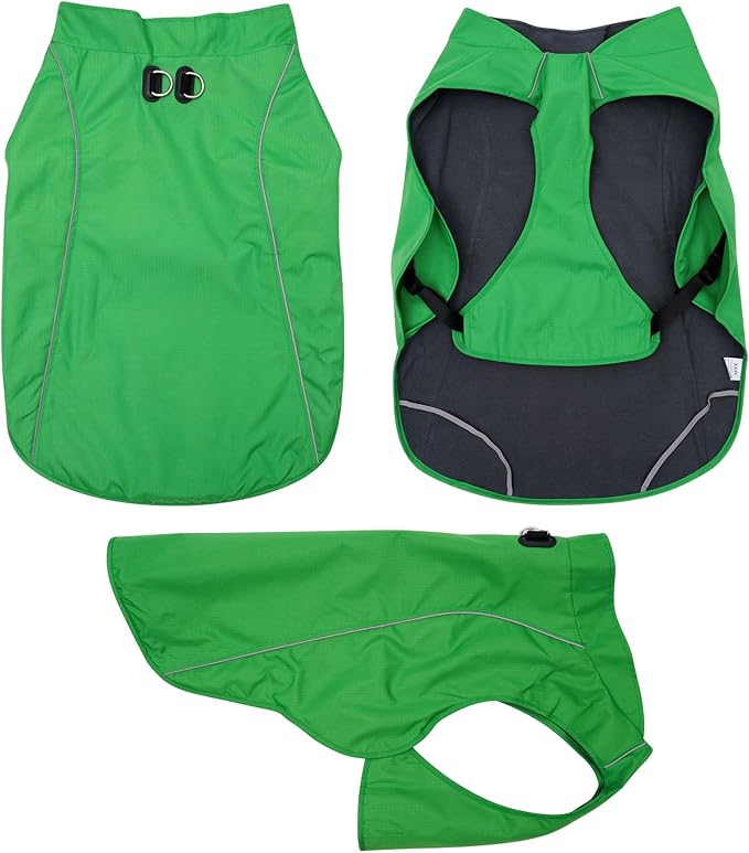 Outdoor Waterproof Dog Jacket for Extra Large Dogs,Doggie Coats with Harness Buitl in D-Ring Warm Fleece Dog Clothes for Cold Winter,Green 4XL