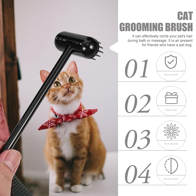 Uonlytech Cat Grooming Brush and Comb Set with Storage Base, Multi-functional Pet Massage Brush for Shedding Control, Comfortable Black Hair Remover for Indoor Cats and Dogs
