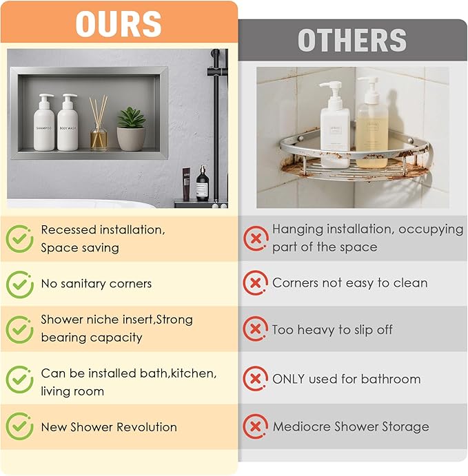 Suteck Shower Niche, 12"x24" Ready for Tile, Stainless Steel Recessed Shelf Niches for Showers, Single Niche for Bedroom, Living Room, Bathroom Storage
