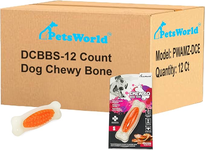 PETSWORLD Bacon Scented Dog Chew Toy for Tough Chewers. Cleans Teeth and Provides General Oral Health, Non-Toxic, Tough, Durable. for Small/Medium Dogs- 12 Ct