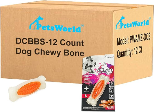 PETSWORLD Bacon Scented Dog Chew Toy for Tough Chewers. Cleans Teeth and Provides General Oral Health, Non-Toxic, Tough, Durable. for Small/Medium Dogs- 12 Ct