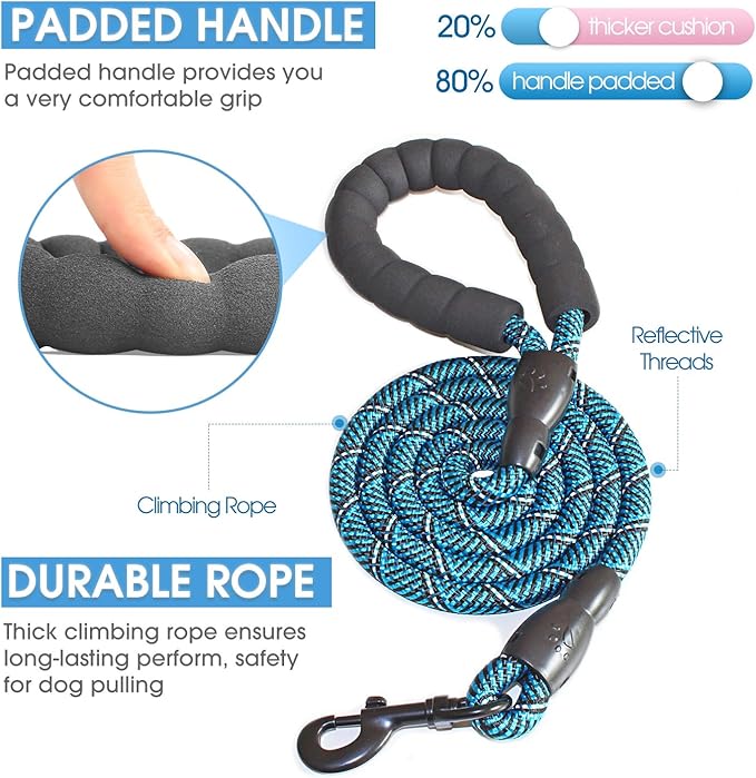 BAAPET 2/4/5/6 FT Dog Leash with Comfortable Padded Handle and Highly Reflective Threads for Small Medium and Large Dogs (5FT-1/2'', Black Blue)