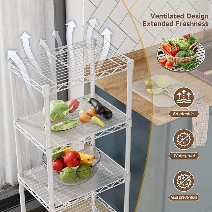 4 Tier Adjustable Storage Shelves Metal Utility Shelf Wire Shelving Unit Organizer Rack for Home Kitchen Office Bathroom Pantry Room 12" D x 18" W x 44" H