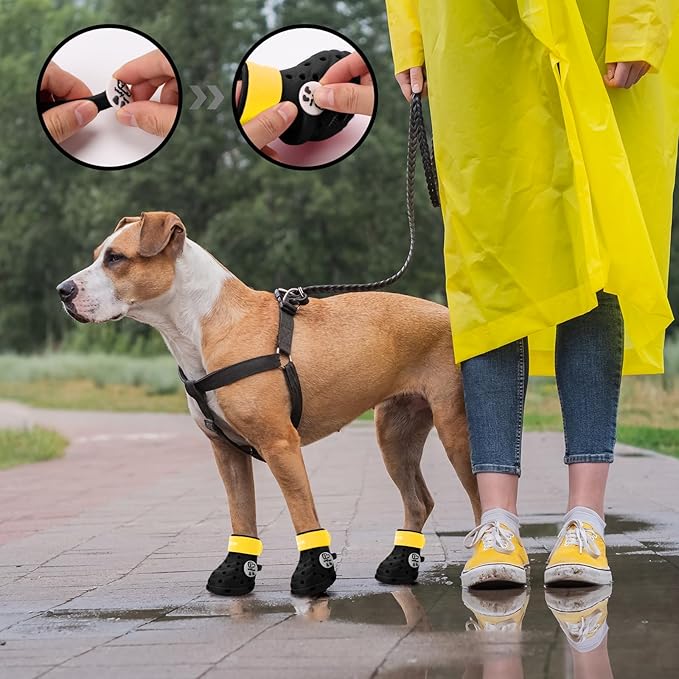 Dog Shoes Breathable Dog Shoe for Hot Pavement, Dog Booties and Paw Protectors, Non-Slip Waterproof Dog Sandals Boots (Black+Yellow, S: (2.3’’x1.8'')(L*W))
