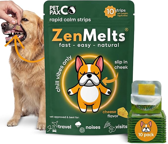 Calming Strips for Dogs–Dog Anxiety Relief & Sleep Aid with Melatonin, Chamomile & L-Theanine–Easier and Faster Than Dog Calming Chews – Supports Fireworks, Travel & Stress (10 Pack)
