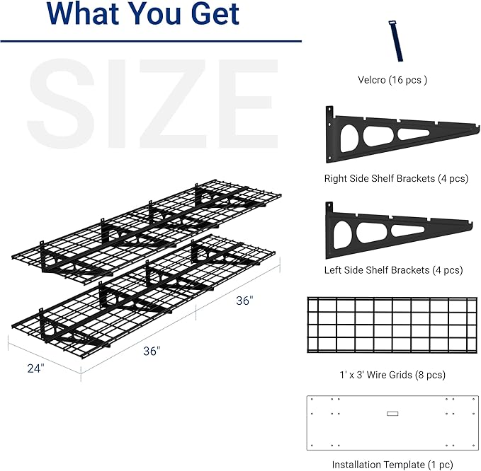 FLEXIMOUNTS 2-Pack 2x6ft Garage Shelving 24-inch-by-72-inch Wall Shelf Garage Storage Rack Floating Shelves, Black, Classic Series