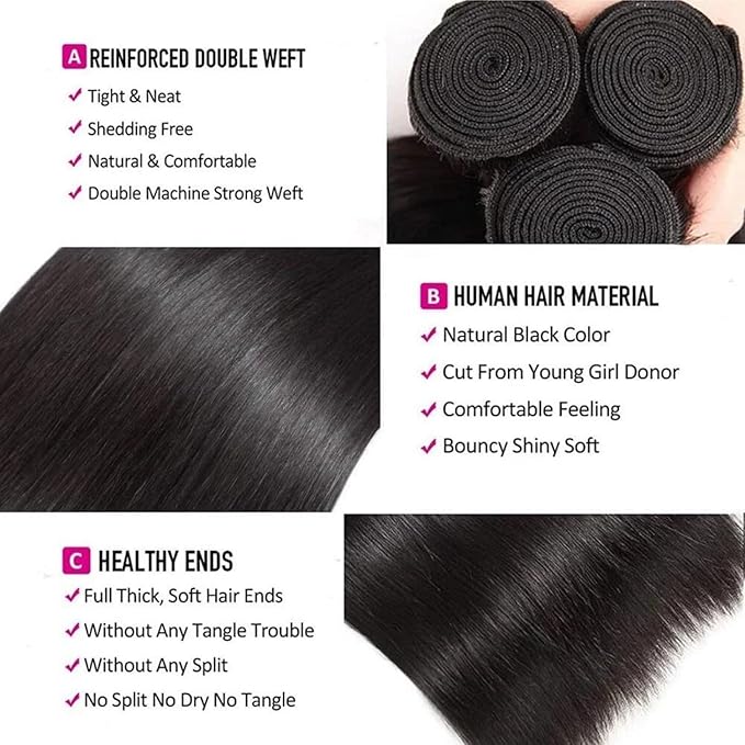 Selina Straight 3 Bundles Human Hair 8 8 8 Inch 300g Bundles 100% Unprocessed Brazilian Virgin Hair Bundles Straight Remy Hair Extensions Natural Black Color