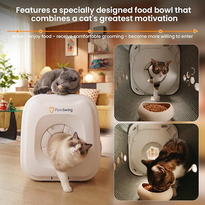 Cat Self Groomer Plus for Hairball Control and Shedding Relief 360° Skin Friendly Brush Pet Hair Remover Gentle Self Cleaning Automatic Fur Collection Grooming House for Middle Large Cats