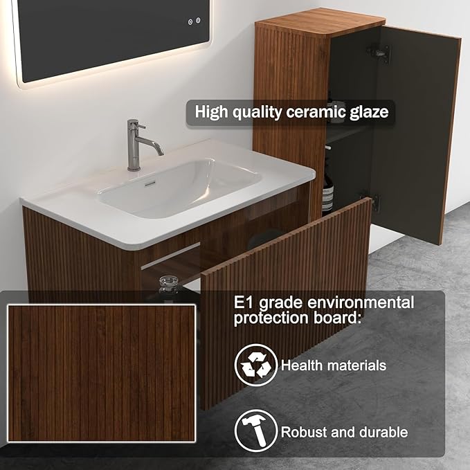 Bathroom Vanity with Sink,Large Storage Wall Mounted Floating Bathroom Vanity with Overflow for Modern Bathroom, One-Piece Sink Basin Minimalist Bathroom Sink Cabinet KD