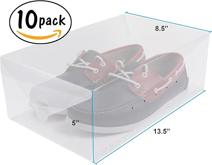 Greenco Clear Foldable Shoe Storage Boxes, 10 Pack. Stackable Heavy Duty Plastic Shoe Storage Boxes, Shoe Box Organizers