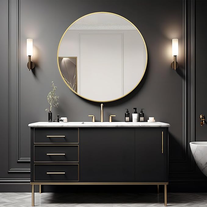Growsun 39 inch Gold Round Mirror Large Wall Mounted Circle Mirror Metal Frame for Bathroom, Entry, Dining Room, & Living Room