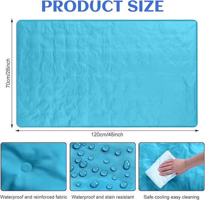 Cooling Pad Mat for Sleep Cooling Mattress Pad Gel for Bed, Relieve Pain, Summer Hot Flashes, Adult, Pets, No Water or Electricity Required(Plain,Light Blue,48 x 28 Inch)