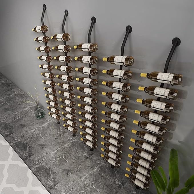 Wine Rack Wall Mounted, 72.8in High Metal Wine Bottle Holder for 12 Bottles, Kitchen Organization and Wine Storage for Commercial Restaurants Pantry Bar Wine Cellar (Gold, Two rows-24 Bottles)