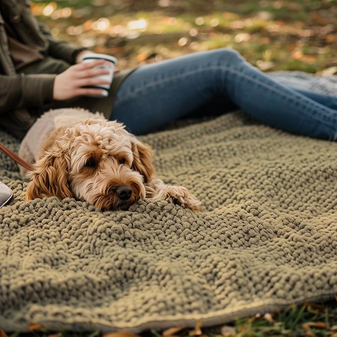Muddy Mat® Dog Blanket - Chenille Water Absorption Blanket for Bed & Couch Cover for Dogs Washable, Anti-Slip Soft and Durable Furniture Protector for Dogs - Beige 29"x40"