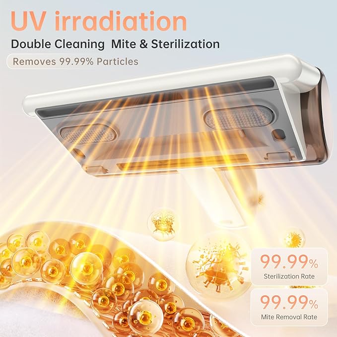 Mattress Vacuum Cleaner -Cordless Bed Vacuum Cleaner | Effortless Powered by UV-C Light & Ultrasonic Technology, 10Kpa Strong Suction,Suitable for Dust, Pet Hair from Bed, Sofa , Corners and Crevices