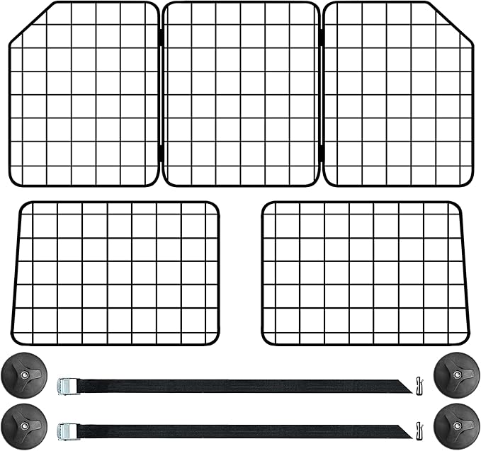 Dog Car Barrier for SUVs, Van, Vehicles, Adjustable Large Pet Barriers, Universal Fit Heavy-Duty Wire Mesh Dog Guard, Foldable Safety Car Divider Gate for Truck Cargo Area
