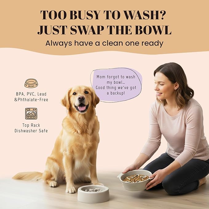 AVERYDAY 3 Pack Slow Feeder Dog Bowl Set, Weighted Changeable Maze Insert Bowls, Anti-Slip Puzzle Feeding Bowl for Wet Dry & Raw Dog Food, Slow Eating Deep Pet Food Dish for Medium & Large Breeds
