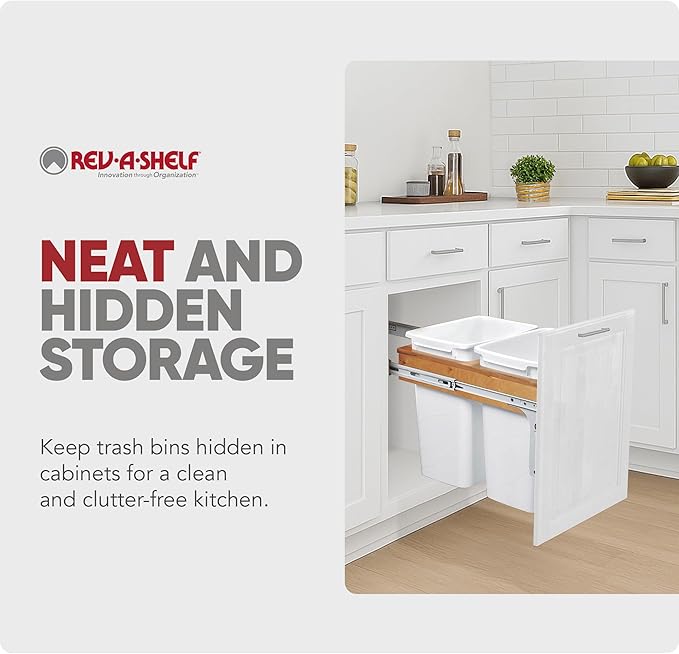 Rev-A-Shelf Top Mount Double Pullout Under Cabinet 35 Quart Kitchen Trash Cans with 150 Pound Rated Full-Extension Slides, 4WCTM-18DM2