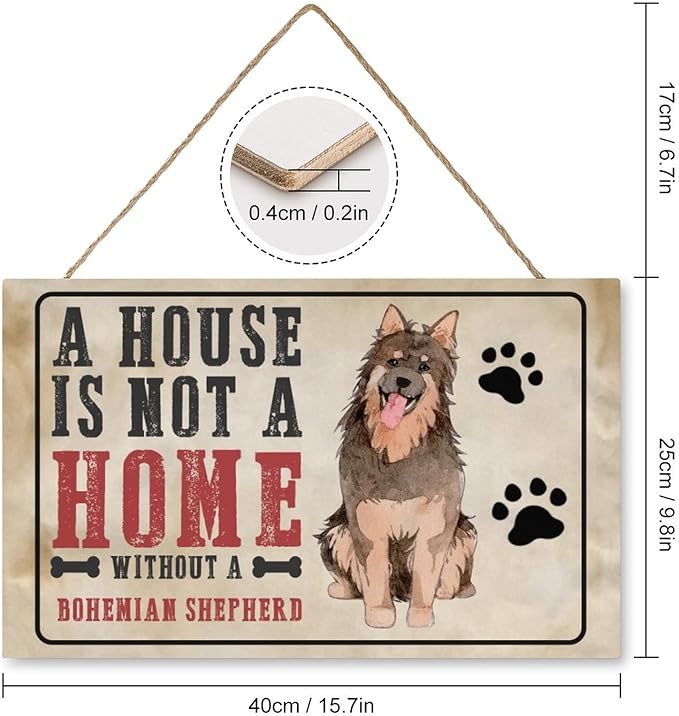 Dog Lover Gift Fuuny Wood Sign A House Is Not A Home Without A Bohemian Shepherd Retro Dog Paw Print Wall Art Decorative Home Kitchen Living Room Beroom Nursery Decor Signs 10"x16"