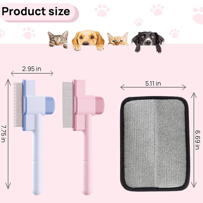Flea brush for Cat and Dog with pet hair removal glove set, 2PCS flea comb for Shedding, Flea and Massaging, the magic brush pet hair remover for Clothes, Furniture, Carpets & Bedding