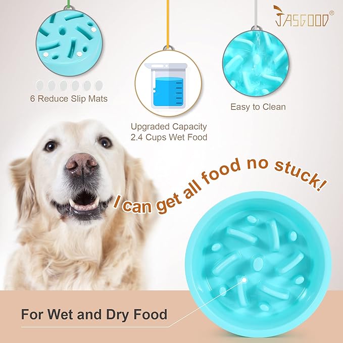 JASGOOD Slow Feeding Dog Bowl for Raised Pet Feeders Blue Maze Food Water Bowl Compatible with Elevated Diners(Blue,Fit Opening Fit Opening 7.5"-8") (Pack of 2)