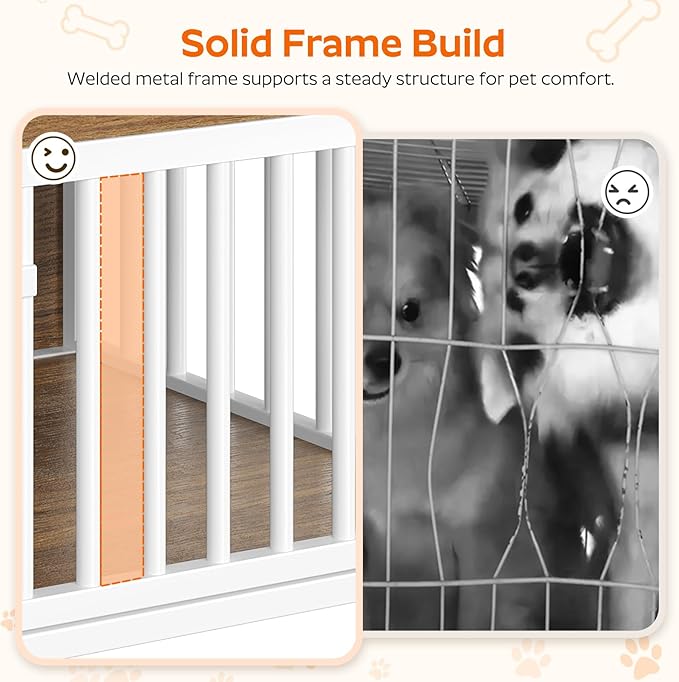 Dog Crate Furniture for Small Dogs, Wooden Dog Kennel, Indoor Pet Crate End Table, Two-Tier Small Pet Crate, for Living Room, Bedroom, White and Walnut DC01WH