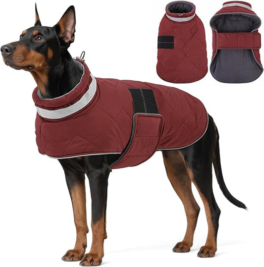 Dog Winter Coat Warm Padded Puppy Jacket Windproof Water Resistant Clothes for Small Medium Large Pets Christmas Sweater Outfit Vest(Red, 2XL)