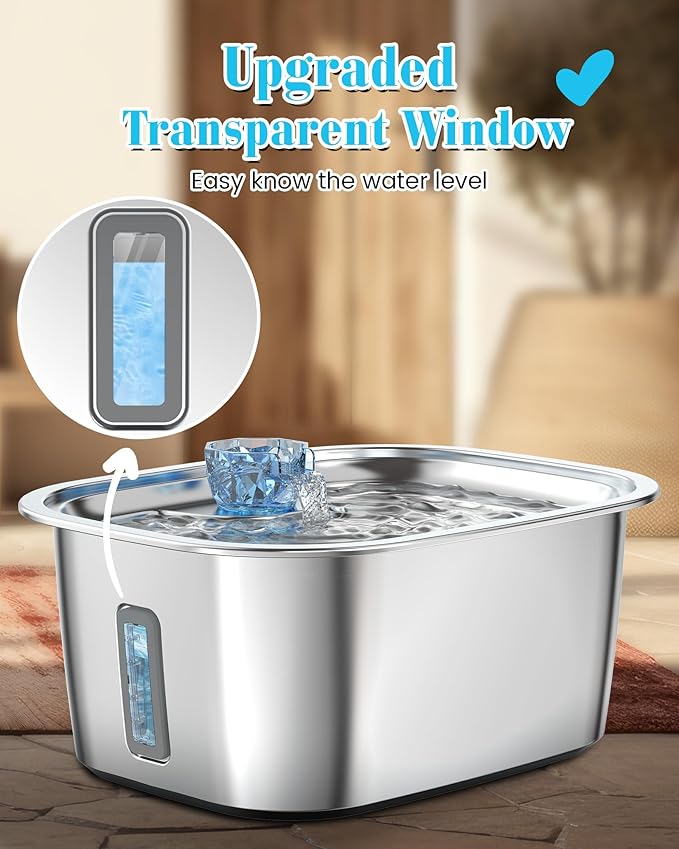 Lesotc 3 Galon Stainless Steel Dog Water Fountain for Large Dogs, Pet Water Fountain with 2 Filters, Automatic Dog Fountain Dog Water Bowl Dispenser Indoor, Quiet Pump, Dishwasher Safe