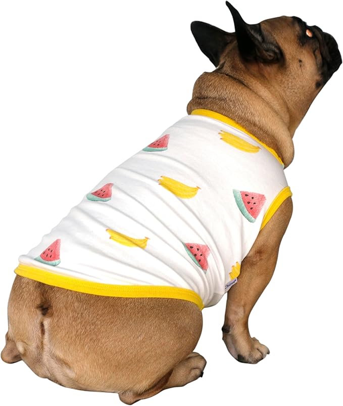 iChoue 100% Breathable Cotton French Bulldog Halloween Cartoon T Shirts Cute Clothes for Dogs Vest Tank Tops Puppy Frenchie Pug Small Puppy English Boston Terrier Watermelon Banana - Medium