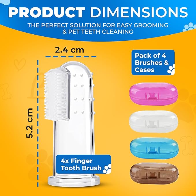 Dog Toothbrush Kit with Travel Cases – 4 Silicone Finger Toothbrushes for Dogs & Cats – Pet Dental Care, Dog Teeth Cleaning, Plaque & Tartar Control, Fresh Breath – Free QR Dental Guide Included