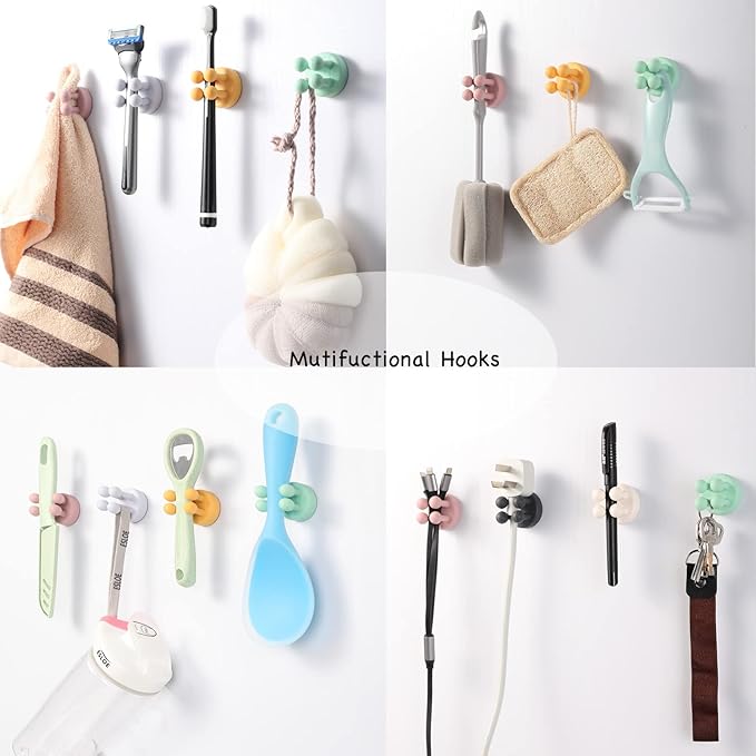 iBetterLife Adhesive Silicone Toothbrush Holder - 6Pcs Multi-Function Waterproof Wall Mounted Single Hook for Hanging Tooth Brushing, Utility Plug Holder for Bathroom Kitchen Living Room Office, Green