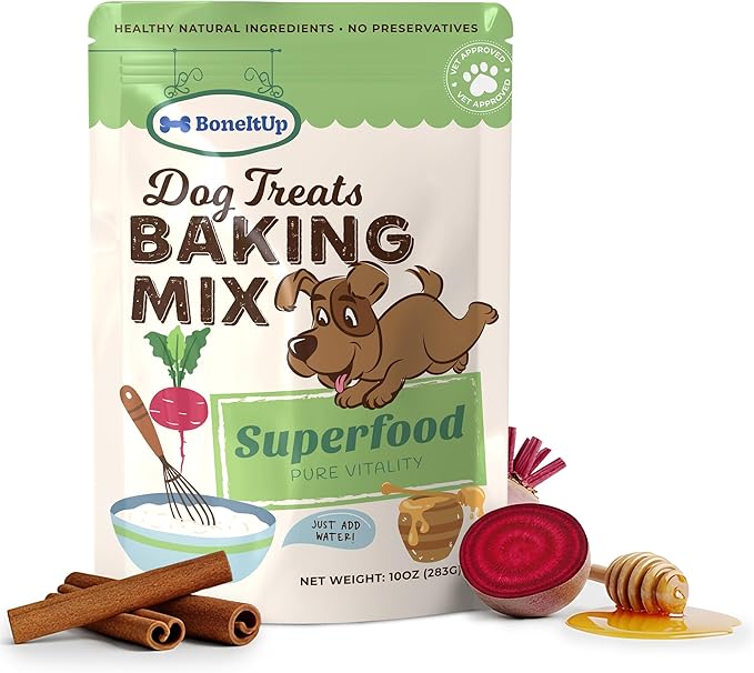 BoneItUp Dog Treats Mixes for Baking – Low Calorie Dog Treat Baking Mix with Nutrient-Rich Ingredients – Easy to Bake Puppy Cake Mix – 10 oz Pack for All Age Groups