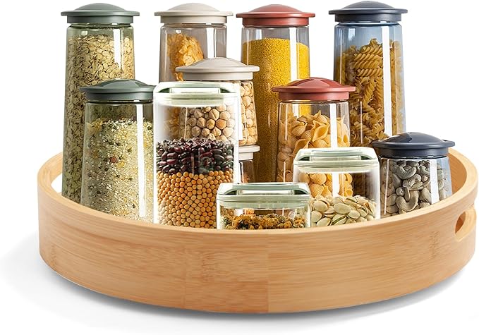 13in Bamboo Lazy Susan Turntable - Round Organizer for Kitchen Table Top, Cabinet Pantry & Spice Can Storage