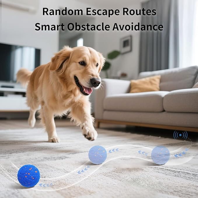 SCHITEC Interactive Dog Toy Ball - Automatic Bouncing, Rolling & Vibrating Motorized Ball for Medium Large Dogs, Rechargeable Self-Moving Electronic Pet Toy for Boredom & Indoor Chase(Blue)