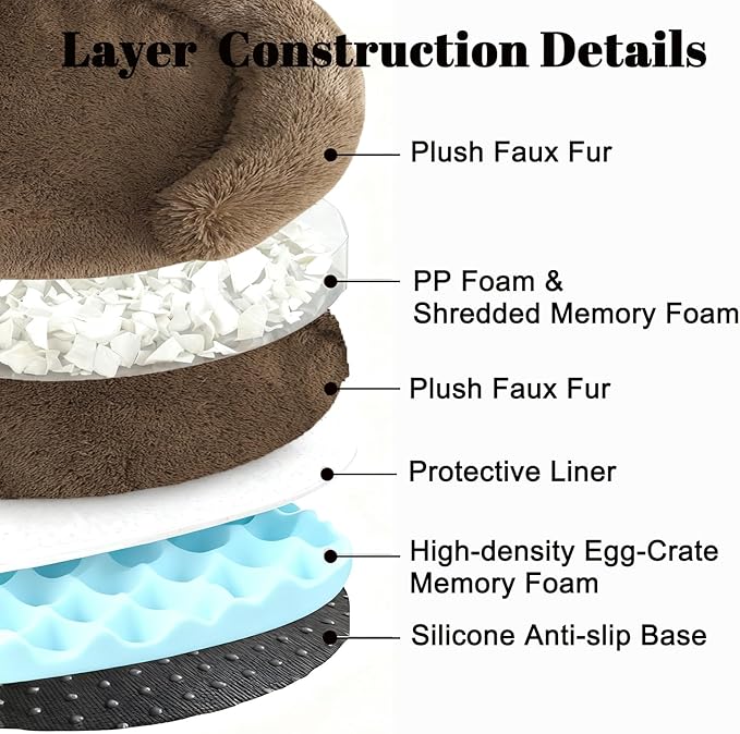 Calming Dog & Cat Beds for Small Medium Dogs Cats, Anti-Anxiety Pet Bed Orthopedic Donut Cushion, Soft Fluffy Faux Fur Warming Cozy Washable, Fits up to 15 lbs Pets (Round, Coffee 20")