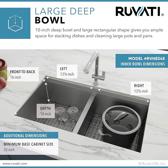 Ruvati 30-inch Workstation Ledge 50/50 Double Bowl Undermount 16 Gauge Stainless Steel Kitchen Sink - RVH8345