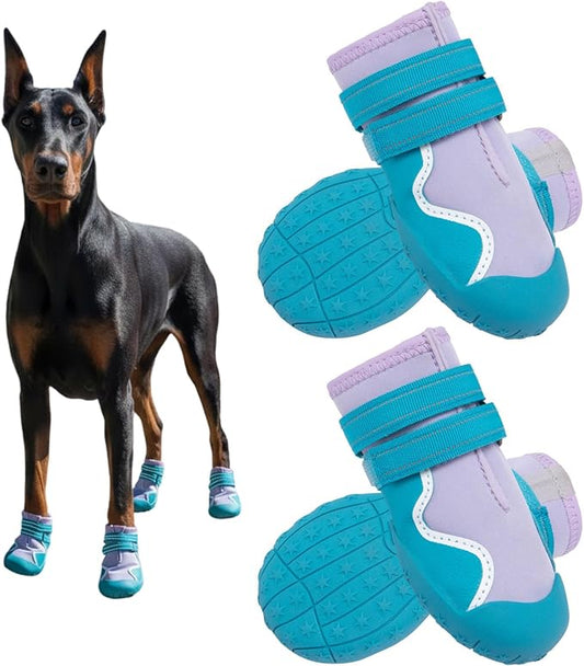 Dog Shoes Small Medium Large Size Dogs, Puppy Booties Paw Protector for Hot Pavement, Non-Slip Waterproof Rubber Reflective Strapped Boots (Blue, Size 1#: (2.3 * 1.8) (L*W) for 11-23lbs)