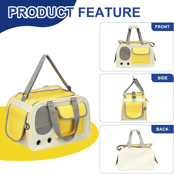Pet Backpack Carrier, Portable Expandable and Ventilated, Oxford Cloth Dogs Cats and Small Animals Travel Bag 17.72", (Yellow, 1 Pcs), Intended for Hiking/Camping/Traveling