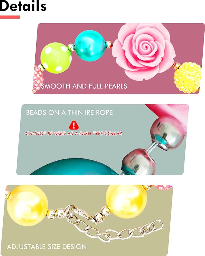Hosiwei Princess Bubblegum Dog Collar Necklace, Chunky Beads (19mm) with Flower Charm Pet Collar | Adjustable Sparkling Pet Jewelry Accessory for Dogs, Daily Wear & Costume Parties (14-18 in)